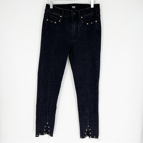 PAIGE Hoxton Ankle Peg Studded Jeans 27 Black - Picture 1 of 6